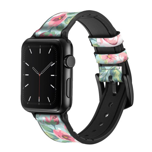 CA0788 Vintage Rose Polka Dot Silicone & Leather Smart Watch Band Strap For Apple Watch iWatch