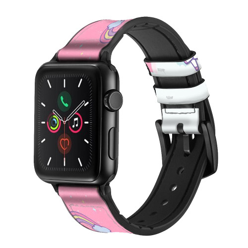 CA0807 Unicorn Cartoon Silicone & Leather Smart Watch Band Strap For Apple Watch iWatch