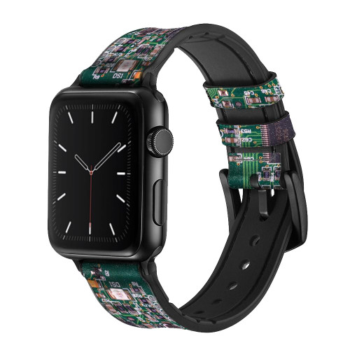 CA0808 Electronics Circuit Board Graphic Silicone & Leather Smart Watch Band Strap For Apple Watch iWatch