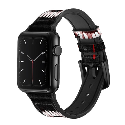 CA0813 Vampire Teeth Bloodstain Silicone & Leather Smart Watch Band Strap For Apple Watch iWatch