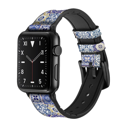CA0820 Moroccan Mosaic Pattern Silicone & Leather Smart Watch Band Strap For Apple Watch iWatch
