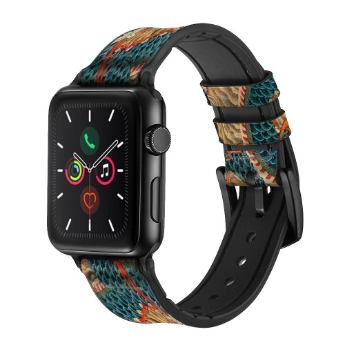 CA0824 Dragon Cloud Painting Silicone & Leather Smart Watch Band Strap For Apple Watch iWatch