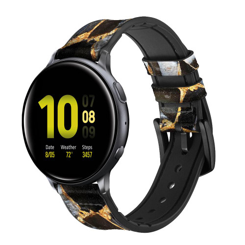 CA0720 Gold Marble Graphic Print Silicone & Leather Smart Watch Band Strap For Samsung Galaxy Watch, Gear, Active