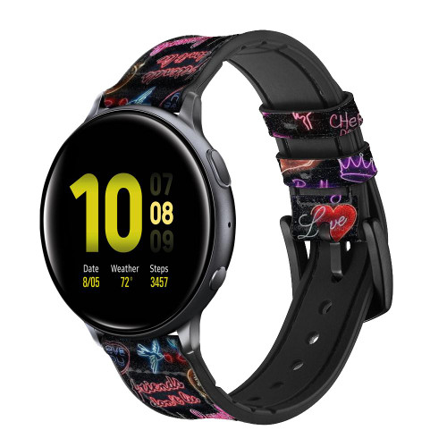 CA0731 Vintage Neon Graphic Silicone & Leather Smart Watch Band Strap For Samsung Galaxy Watch, Gear, Active
