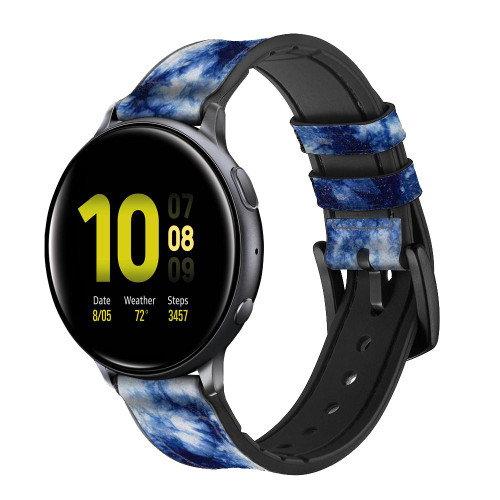 CA0737 Fabric Indigo Tie Dye Silicone & Leather Smart Watch Band Strap For Samsung Galaxy Watch, Gear, Active