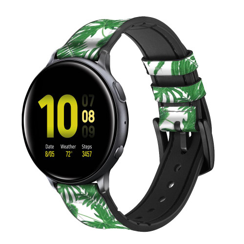 CA0754 Paper Palm Monstera Silicone & Leather Smart Watch Band Strap For Samsung Galaxy Watch, Gear, Active