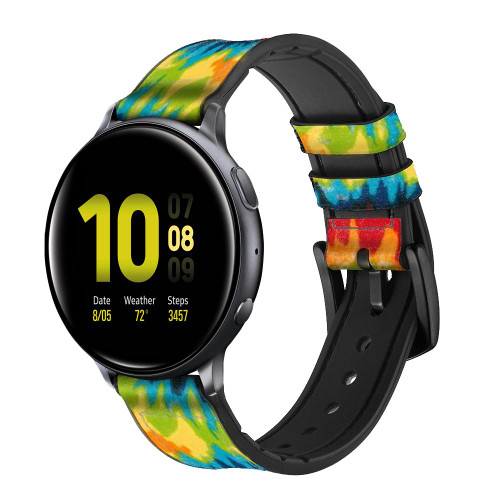 CA0755 Tie Dye Silicone & Leather Smart Watch Band Strap For Samsung Galaxy Watch, Gear, Active