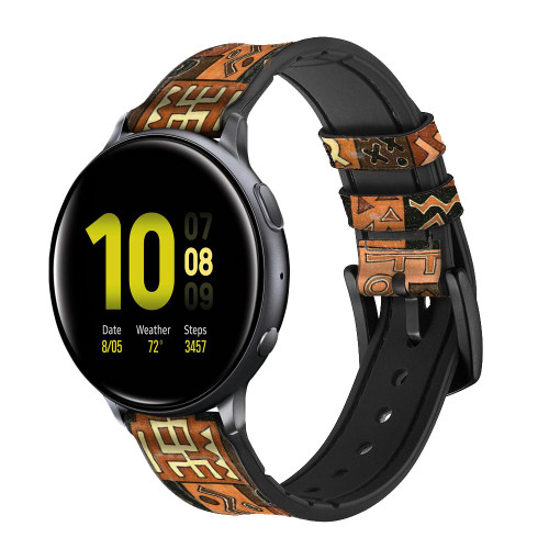 CA0756 Mali Art Pattern Silicone & Leather Smart Watch Band Strap For Samsung Galaxy Watch, Gear, Active