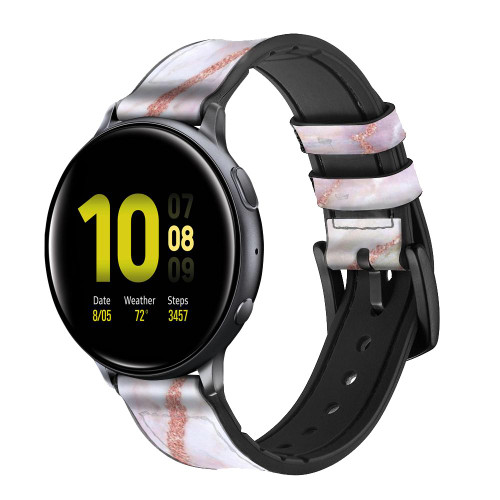CA0777 Soft Pink Marble Graphic Print Silicone & Leather Smart Watch Band Strap For Samsung Galaxy Watch, Gear, Active