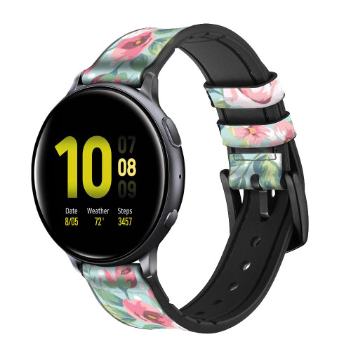 CA0788 Vintage Rose Polka Dot Silicone & Leather Smart Watch Band Strap For Samsung Galaxy Watch, Gear, Active