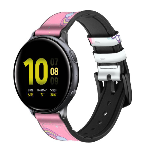 CA0807 Unicorn Cartoon Silicone & Leather Smart Watch Band Strap For Samsung Galaxy Watch, Gear, Active