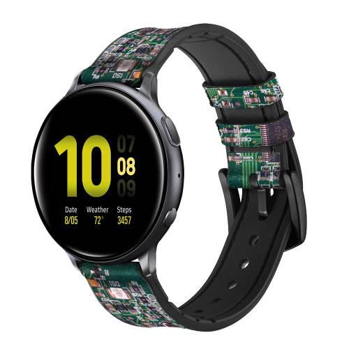 CA0808 Electronics Circuit Board Graphic Silicone & Leather Smart Watch Band Strap For Samsung Galaxy Watch, Gear, Active