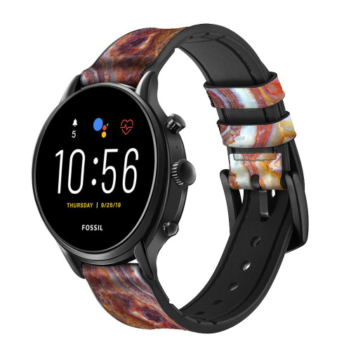 CA0546 Colored Marble Texture Printed Silicone & Leather Smart Watch Band Strap For Fossil Smartwatch