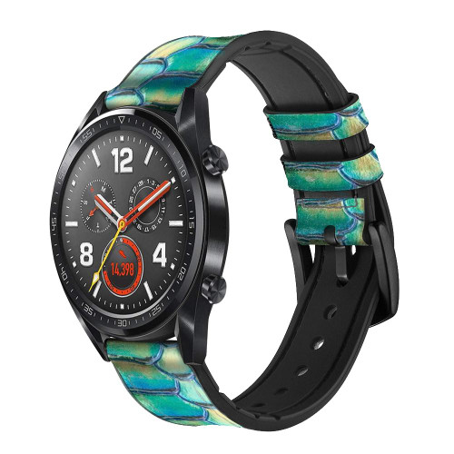 CA0715 Green Snake Scale Graphic Print Silicone & Leather Smart Watch Band Strap For Wristwatch Smartwatch