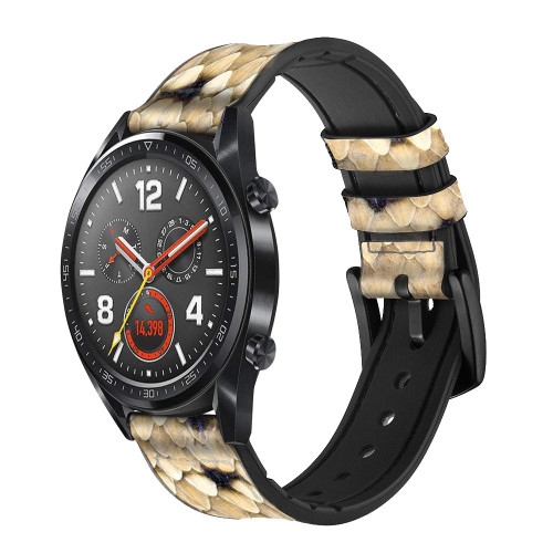 CA0718 Diamond Rattle Snake Graphic Print Silicone & Leather Smart Watch Band Strap For Wristwatch Smartwatch