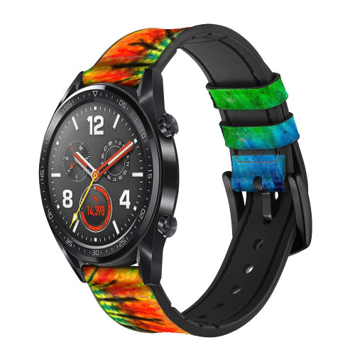CA0723 Tie Dye Silicone & Leather Smart Watch Band Strap For Wristwatch Smartwatch