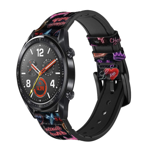 CA0731 Vintage Neon Graphic Silicone & Leather Smart Watch Band Strap For Wristwatch Smartwatch