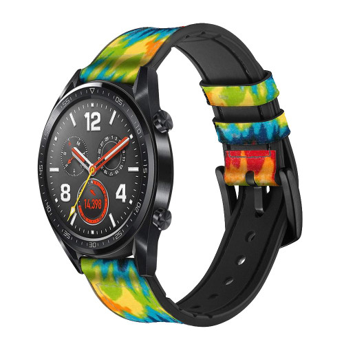 CA0755 Tie Dye Silicone & Leather Smart Watch Band Strap For Wristwatch Smartwatch