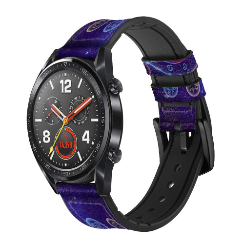 CA0757 Zodiac Silicone & Leather Smart Watch Band Strap For Wristwatch Smartwatch