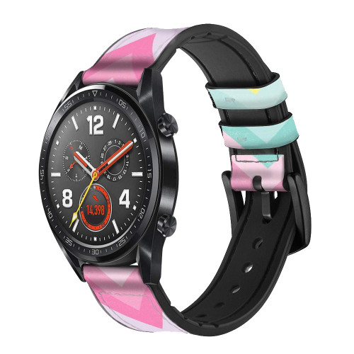 CA0803 Rainbow Zigzag Silicone & Leather Smart Watch Band Strap For Wristwatch Smartwatch