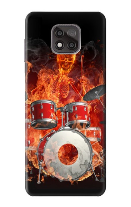 W1431 Skull Drum Fire Rock Hard Case and Leather Flip Case For Motorola Moto G Power (2021)