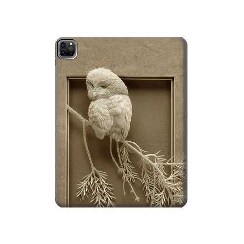 W1386 Paper Sculpture Owl Tablet Hard Case For iPad Pro 12.9 (2022,2021,2020,2018, 3rd, 4th, 5th, 6th)