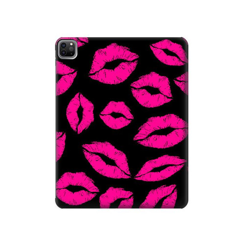 W2933 Pink Lips Kisses on Black Tablet Hard Case For iPad Pro 12.9 (2022,2021,2020,2018, 3rd, 4th, 5th, 6th)