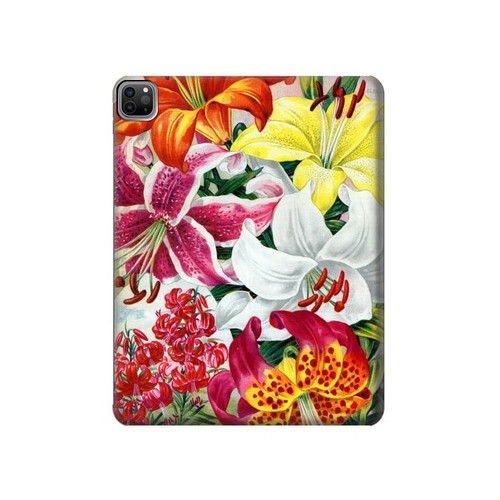 W3205 Retro Art Flowers Tablet Hard Case For iPad Pro 12.9 (2022,2021,2020,2018, 3rd, 4th, 5th, 6th)