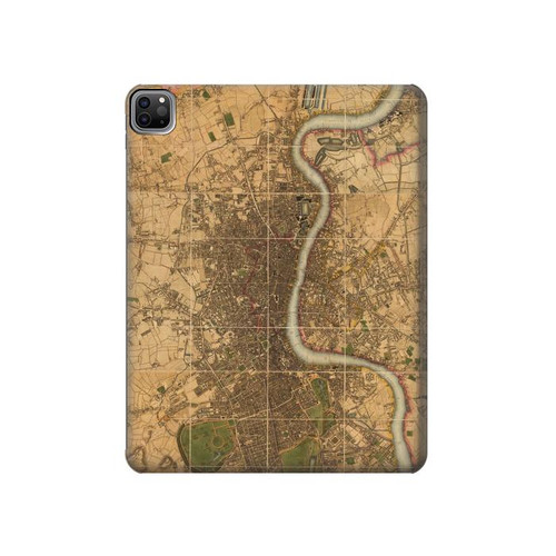 W3230 Vintage Map of London Tablet Hard Case For iPad Pro 12.9 (2022,2021,2020,2018, 3rd, 4th, 5th, 6th)