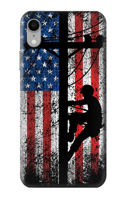 W3803 Electrician Lineman American Flag Hard Case and Leather Flip Case For iPhone XR