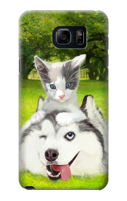 W3795 Grumpy Kitten Cat Playful Siberian Husky Dog Paint Hard Case and Leather Flip Case For Samsung Galaxy S6 Edge Plus