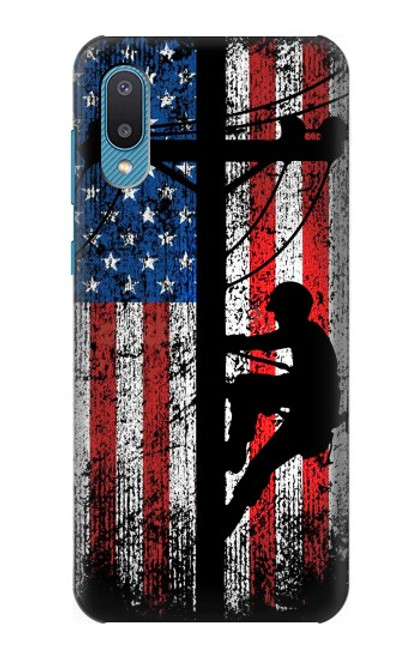 W3803 Electrician Lineman American Flag Hard Case and Leather Flip Case For Samsung Galaxy A04, Galaxy A02, M02