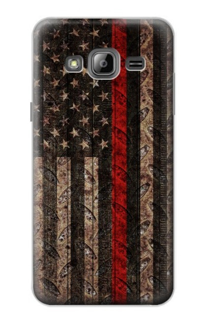 W3804 Fire Fighter Metal Red Line Flag Graphic Hard Case and Leather Flip Case For Samsung Galaxy J3 (2016)