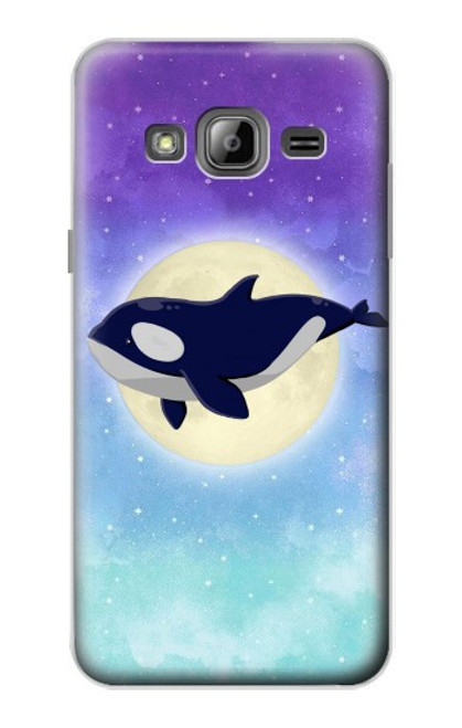 W3807 Killer Whale Orca Moon Pastel Fantasy Hard Case and Leather Flip Case For Samsung Galaxy J3 (2016)