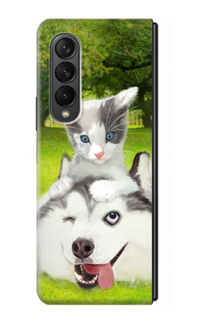 W3795 Grumpy Kitten Cat Playful Siberian Husky Dog Paint Hard Case For Samsung Galaxy Z Fold 3 5G