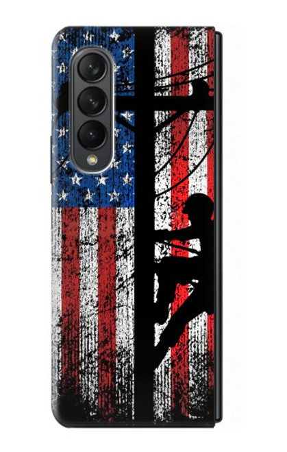 W3803 Electrician Lineman American Flag Hard Case For Samsung Galaxy Z Fold 3 5G