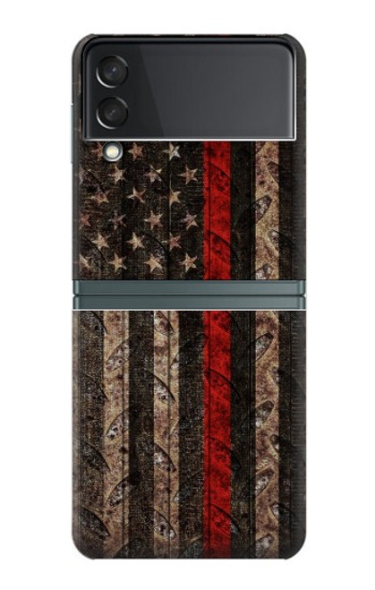 W3804 Fire Fighter Metal Red Line Flag Graphic Hard Case For Samsung Galaxy Z Flip 3 5G