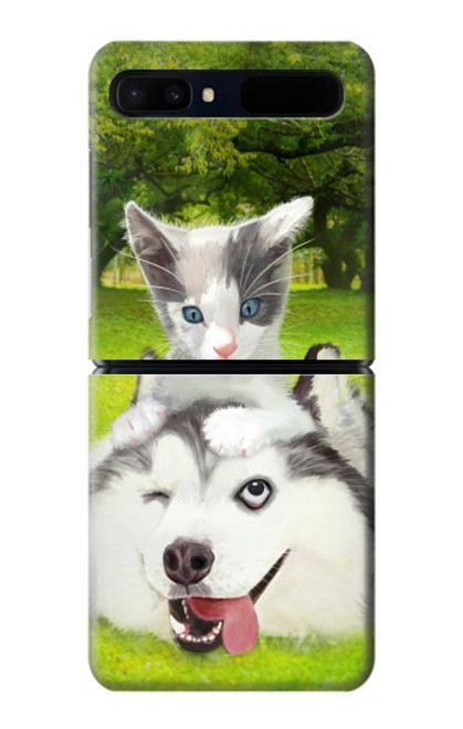 W3795 Grumpy Kitten Cat Playful Siberian Husky Dog Paint Hard Case For Samsung Galaxy Z Flip 5G
