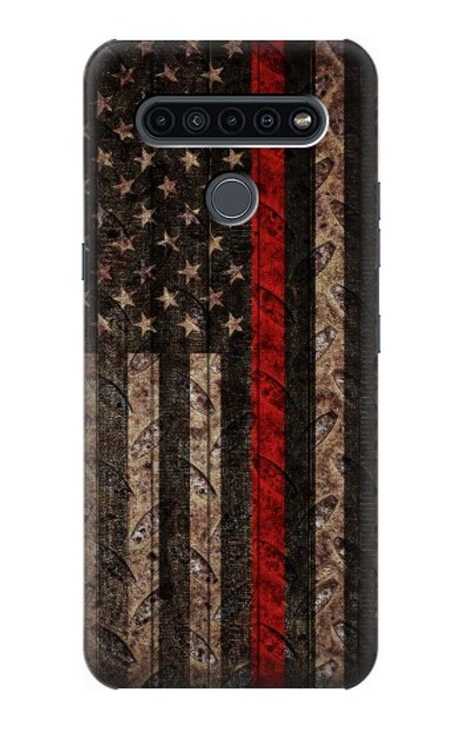 W3804 Fire Fighter Metal Red Line Flag Graphic Hard Case and Leather Flip Case For LG K41S