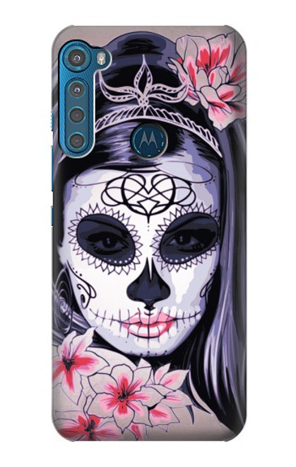 W3821 Sugar Skull Steam Punk Girl Gothic Hard Case and Leather Flip Case For Motorola One Fusion+