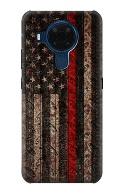 W3804 Fire Fighter Metal Red Line Flag Graphic Hard Case and Leather Flip Case For Nokia 5.4
