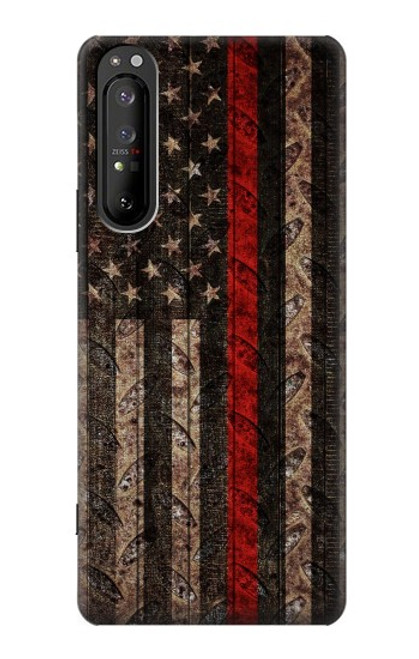 W3804 Fire Fighter Metal Red Line Flag Graphic Hard Case and Leather Flip Case For Sony Xperia 1 II