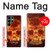 W3881 Fire Skull Hard Case and Leather Flip Case For Samsung Galaxy S22 Ultra