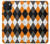 W3421 Black Orange White Argyle Plaid Hard Case and Leather Flip Case For iPhone 15 Plus