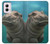 W3871 Cute Baby Hippo Hippopotamus Hard Case and Leather Flip Case For Motorola Moto G Power 5G (2024)