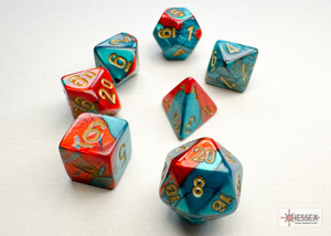 Gemini: Mini-Polyhedral Red-Teal/gold 7-Die Set Gemini: Mini-Polyhedral Red-Teal/gold 7-Die Set
