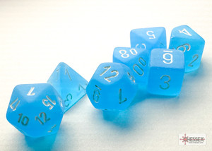 Frosted: Mini-Polyhedral Caribbean Blue/white 7-Die Set