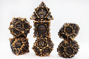 Floral Starburst: Gilded Goldenrod - Metal RPG Dice Set Floral Starburst: Gilded Goldenrod - Metal RPG Dice Set