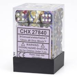 12mm d6 Dice Block (36): Festive Carousel/white 12mm d6 Dice Block (36): Festive Carousel/white