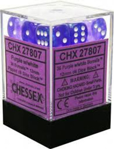 12mm d6 Dice Block (36): Borealis Purple/white 12mm d6 Dice Block (36): Borealis Purple/white